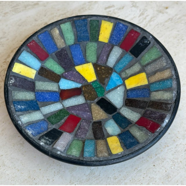 Vintage Danish Modern mosaic dish, stamped “Denmark” on the underside. This midcentury piece features hand-set glass...