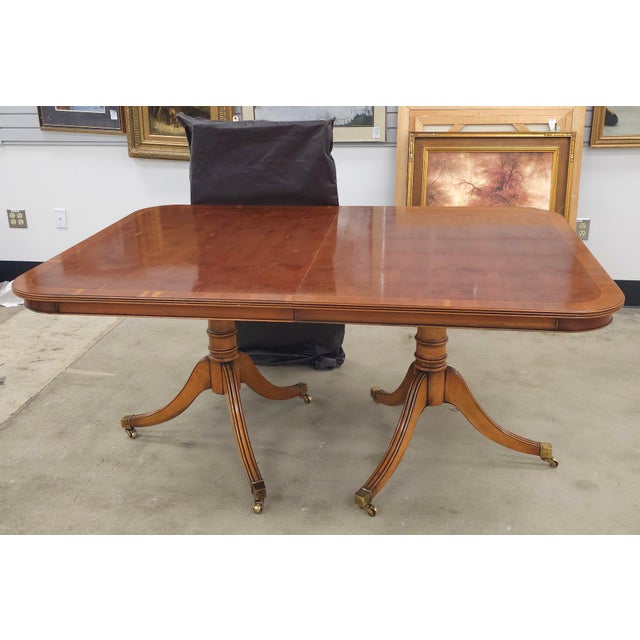 Yorkshire Georgian Style Yew Wood Banded Extension Dining Table For Sale - Image 11 of 17