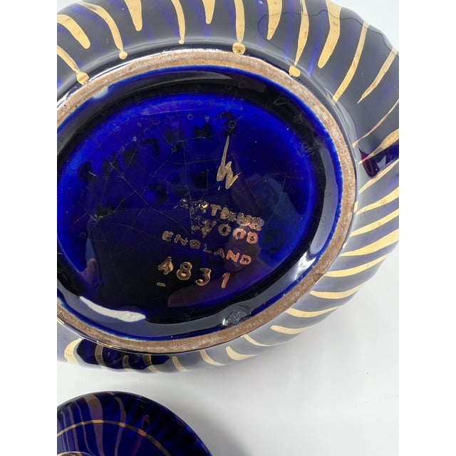 Arthur Wood Cobalt & Gilt Teapot | English Staffordshire, C. 1930s For Sale - Image 11 of 12