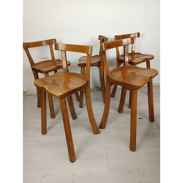 Brutalized Elm High Chairs, 1980s, Set of 5, in Good conditions. Designed 1980 to 1989