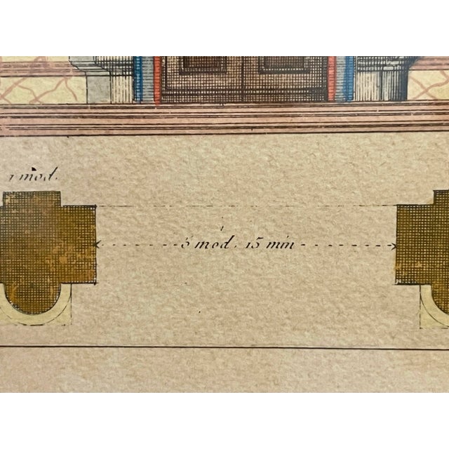 French Architectural Engraving With Brocade Fabric Matting For Sale In New York - Image 6 of 10