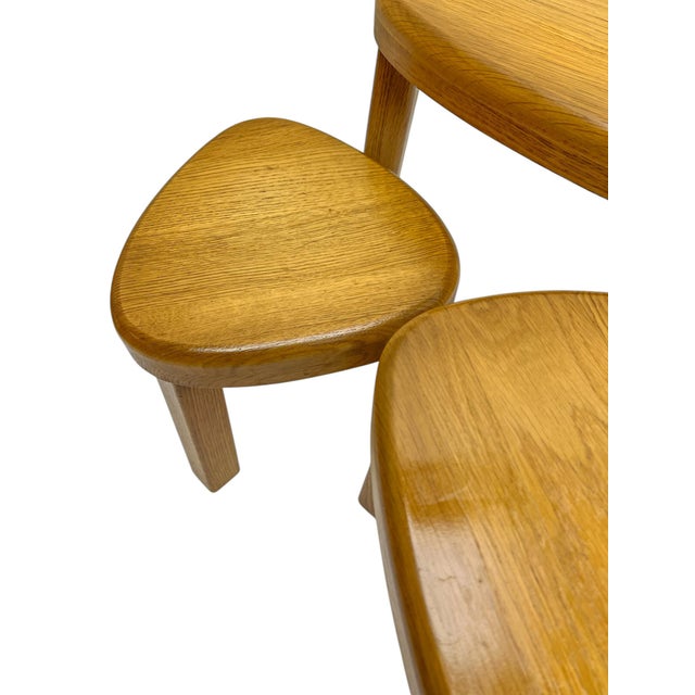 Triangular Oak Nesting Tables from Pierre Chapo, 1970s, Set of 3 For Sale - Image 9 of 12