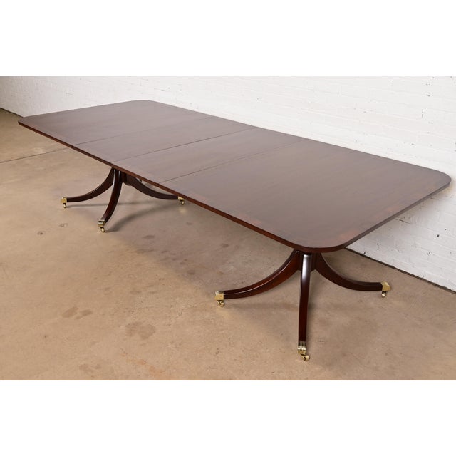 Kittinger Georgian Banded Mahogany Double Pedestal Extension Dining Table, Newly Refinished For Sale - Image 11 of 11