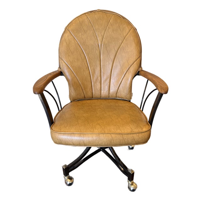 1970s Mid-Century Modern u.s. Furniture Industries Shellback Swivel Chair With Casters For Sale