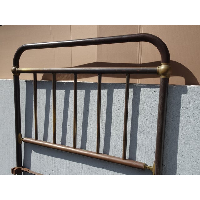 1950s Antique Brass Bed Frame Headboard Footboard & Rails ~ French Country For Sale - Image 5 of 17