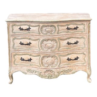 French Louis XVI Style Cerused Painted Commode / Chest With Carved Shell Motif For Sale