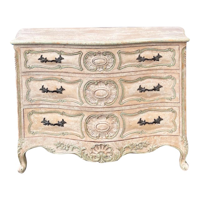 French Louis XVI Style Cerused Painted Commode / Chest With Carved Shell Motif For Sale