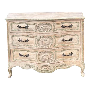 French Louis XVI Style Cerused Painted Commode / Chest With Carved Shell Motif