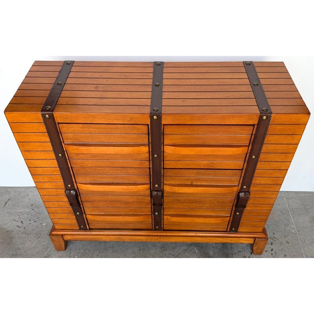 French Moderne Style Leather-Strapped Six-Drawer Chest Manner of Jacques Adnet For Sale - Image 12 of 14