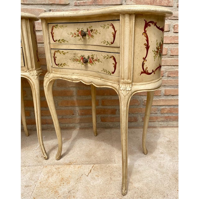 Brown Two Drawers Painted in Light Beige Wood Kidney Nightstands, 1940s, Set of 2 For Sale - Image 8 of 18