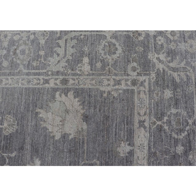 Turkish Angora Oushak Rug in Slate Gray With Ivory Botanical Motifs 9'11 X 13'3 For Sale - Image 10 of 16