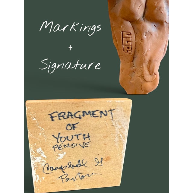 Late 20th Century Campbell G Paxton-Signed Clay Male Figure Sculpture-Fragment of Youth Pensive For Sale - Image 10 of 10