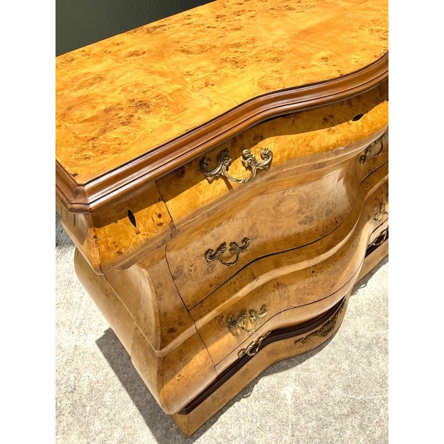 Vintage Burl Wood Marquetry Bombe Chest For Sale In West Palm - Image 6 of 12