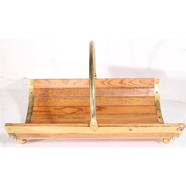Vintage Oak and Brass Fireplace Log Wood Holder C. 1970/80's For Sale - Image 4 of 11