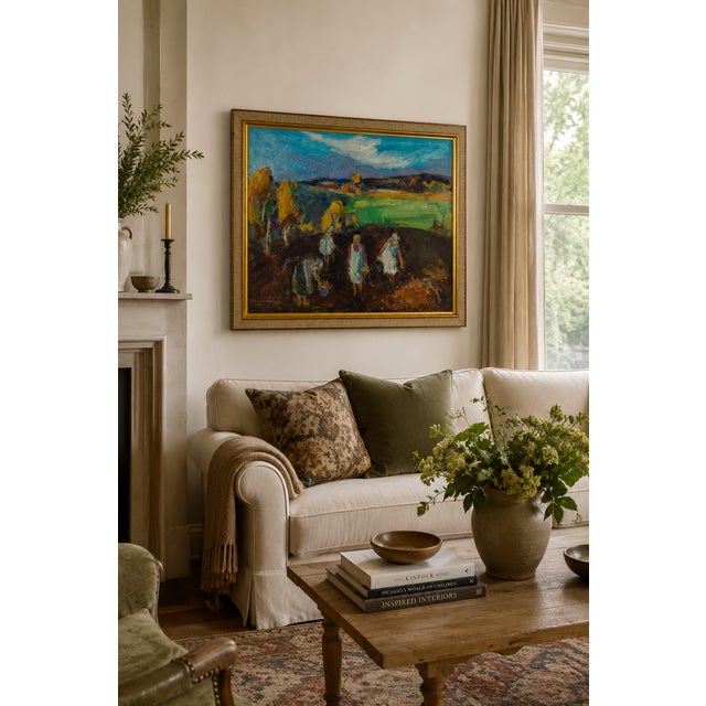 2000 - 2009 Svend Christian Nielsen, Field Workers in a Danish Landscape, 1960s, Oil on Canvas For Sale - Image 5 of 10
