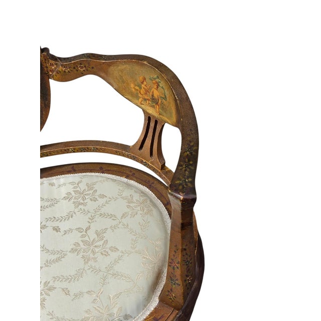 19th Century French Louis XV Style Hand-Painted Romantic Armchair For Sale - Image 9 of 14