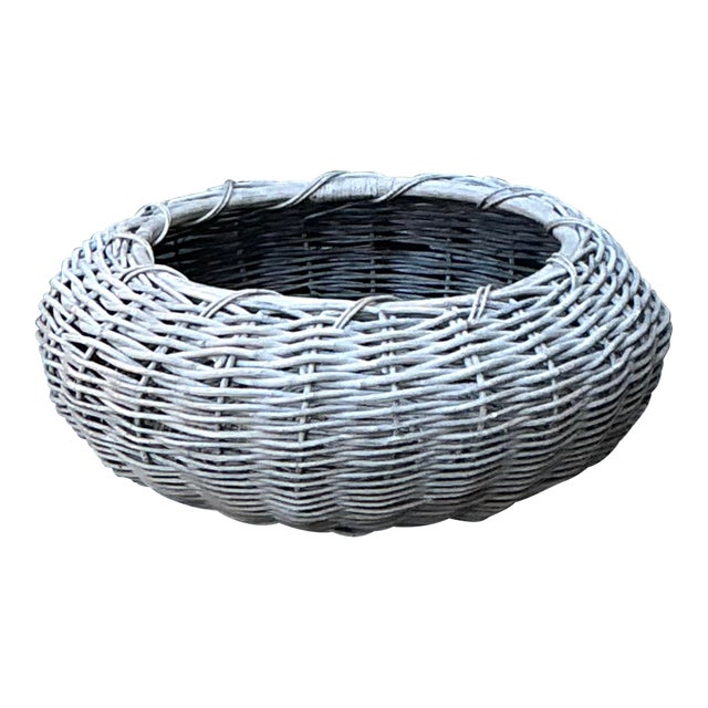 Vintage Woven Rattan Centerpiece Basket For Sale