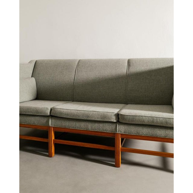 Rare danish mid century modern wooden three seater sofa pine attributed to kaare klint produced in denmark, 1960s good...