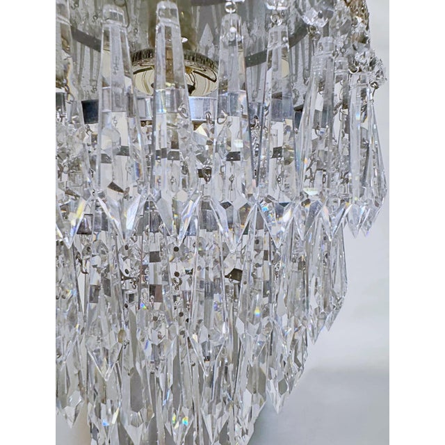 Vintage Hollywood Regency loral Embossed Brass Tiered Waterfall "Wedding Cake" Crystal Chandelier For Sale - Image 4 of 8