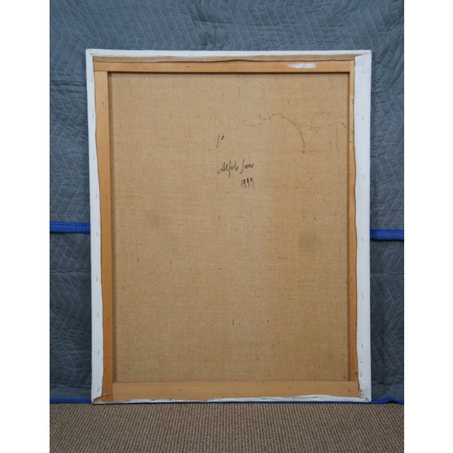 Late 20th Century Wolfgang Amadeus Mozart Portrait Oil Painting on Burlap Signed For Sale - Image 4 of 13