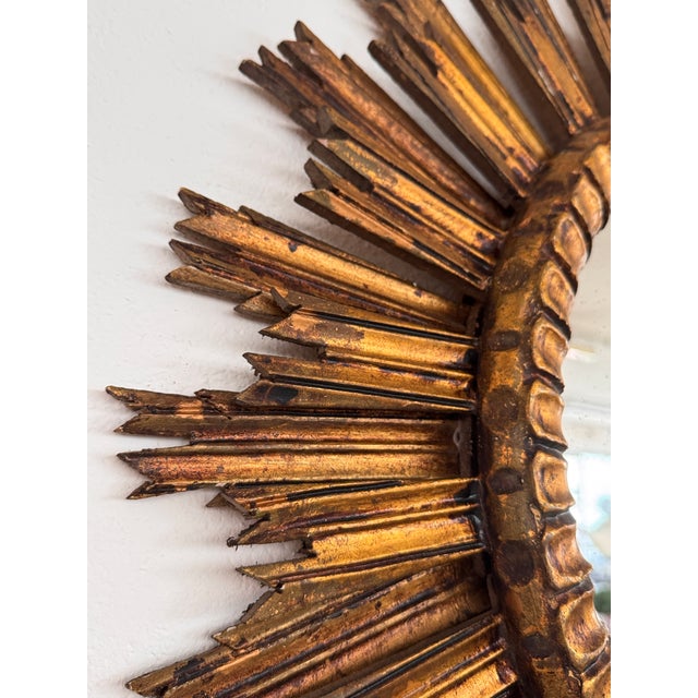 Gold Mid-Century Baroque Italian Sunburst Giltwood Wall Mirror, 1940s For Sale - Image 8 of 18