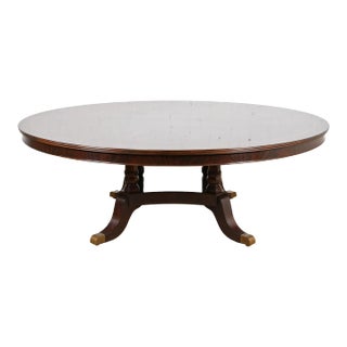Baker Furniture Style Georgian Starburst Flame Mahogany Pedestal Round Dining Table For Sale