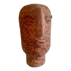 Vintage Carved Ceramic Head Sculpture by Louis Mendez