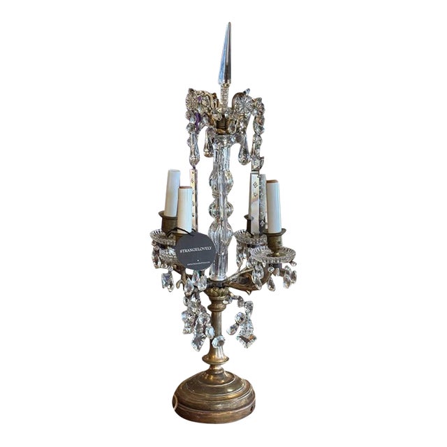 Antique Brass and Crystal Lamp For Sale