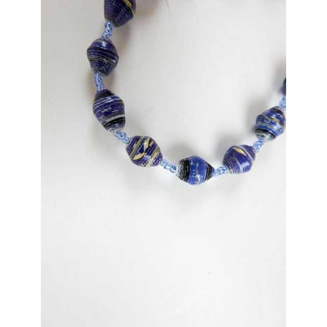 Late 20th Century Contemporary Artist Made Blue Paper and Glass Bead Necklace For Sale - Image 5 of 5