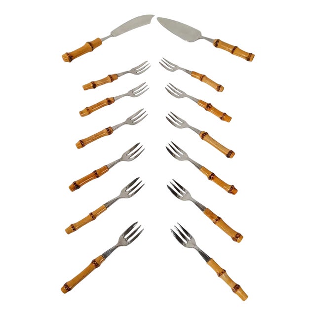 Vintage Dessert Set Flatware with Cake Servers in Stainless Steel, 1970s, Set of 14 For Sale