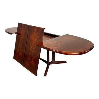 1970s Mid Century Danish Modern Brazilian Rosewood Oval Dining Table With Two Hide-A-Way Leaf Inserts on Pedestal Base by Vejle Stole Denmark For Sale