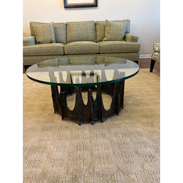 Round stalagmite coffee table in sculpted bronze by Paul Evans. Signed PE69. Cityscape (Geometric Modern): Bronze...