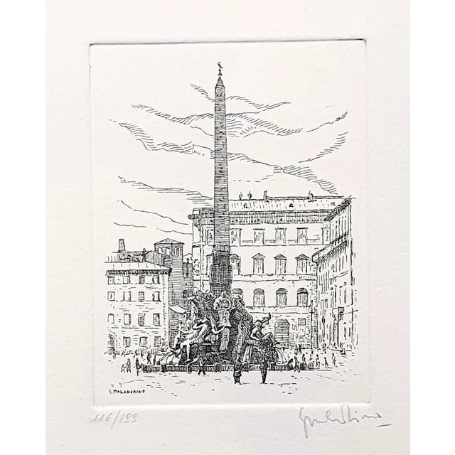 Giuseppe Malandrino, Navona Square/Rome, Etching, 1971 For Sale