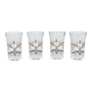 Late 20th Century Italian Hand Painted Floral Shot Glasses - Set of 4 For Sale