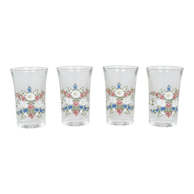 Late 20th Century Italian Hand Painted Floral Shot Glasses - Set of 4 For Sale