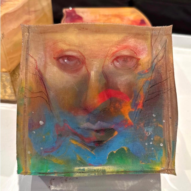 Inner Light by Marc Scheff | layered resin, pastel, pencil, acrylic on board abstract face depiction For Sale