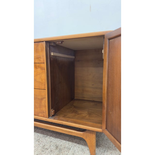 Vintage Mid Century Modern Lane Perception Walnut Lowboy Dresser Credenza With Basketweave Door.. For Sale - Image 9 of 10