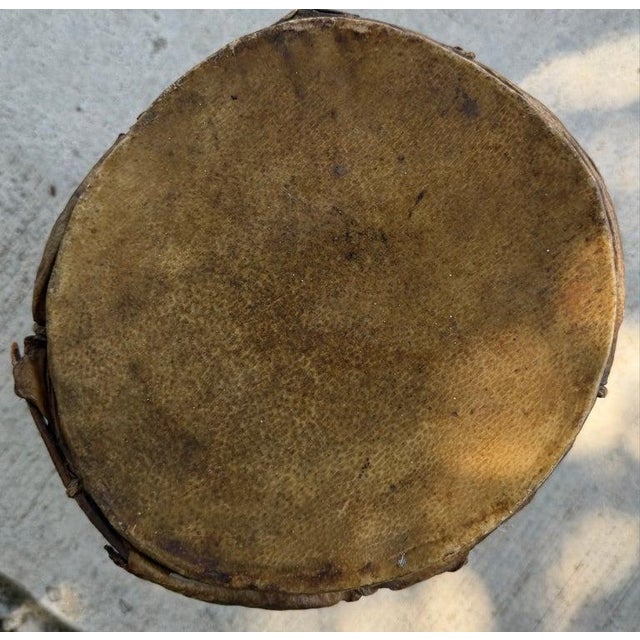 Early 20th Century Early 20th Century Native America Hand Made Wooden Drum With Leather For Sale - Image 5 of 6