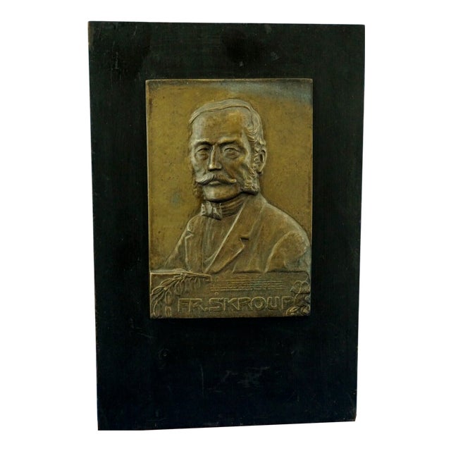 20th Century Bronze Plaque Portrait of František Škroup by Antonín Popp, Paris, 1912 For Sale
