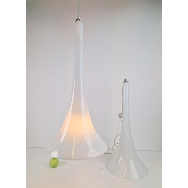 Large Handmade Trumpet Glass Pendant Lamps by Jaslo Glass, 1980, Set of 2 For Sale - Image 3 of 13