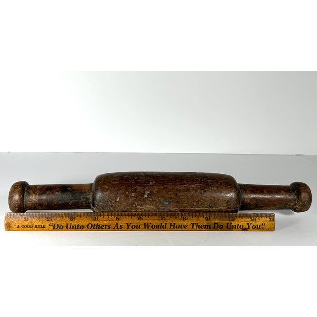 Brown Antique Wooden Rolling Pin: Primitive Farmhouse Kitchen Decor For Sale - Image 8 of 9