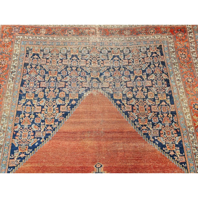 Antique Malayer Rug, Hand-Knotted Wool, Geometric Pattern, 8x12, Terracotta & Navy For Sale - Image 9 of 16