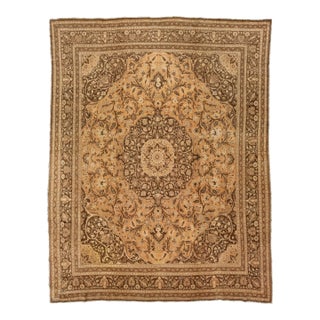 10 X 13 Vintage Tabriz Handmade Designed Wool Rug in Tan Color For Sale