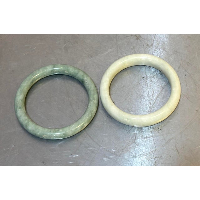 1920s-30s Celadon & Spinach Jade Bangles Set of Two For Sale - Image 4 of 4