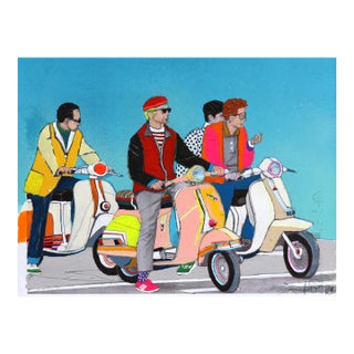 Red Light - Original Contemporary Urban Mixed Media Painting on Paper by Fabio Coruzzi For Sale