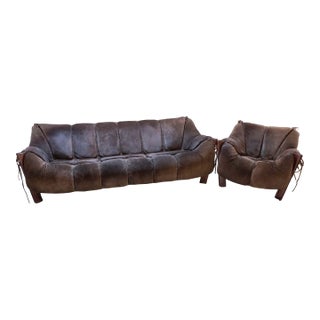 Percival Lafer Mp-211 Sofa and Chair Suede Brazilian Modern--Set of 2 For Sale