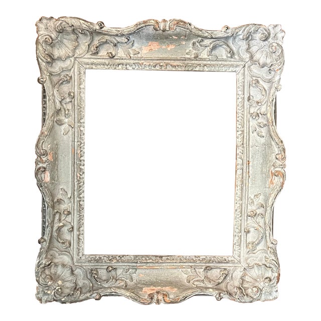 Antique 18th Century French Louis XVI Gray Painted Carved Wood Picture Frame For Sale