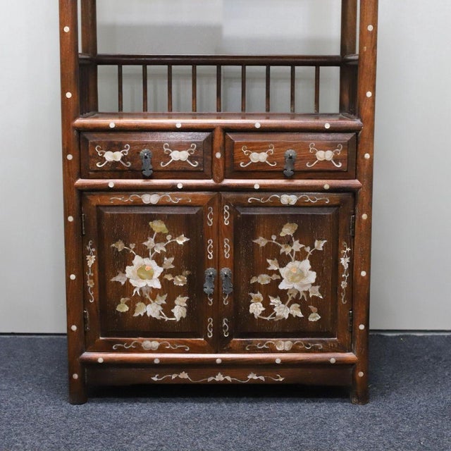 1970s Vintage Rosewood Display Cabinet With Mother-of-Pearl Inlay For Sale - Image 5 of 10