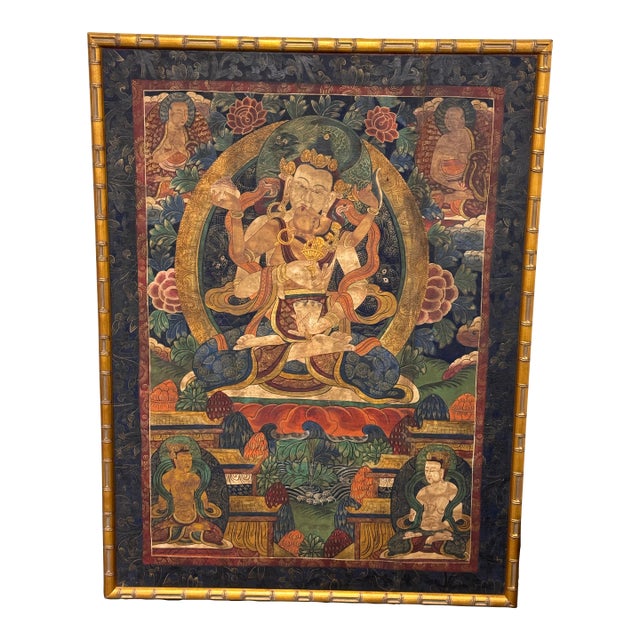 Tibetan Buddhist Yab-Yum Thangka Painting, Framed For Sale