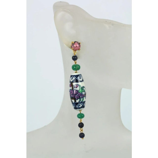 2020s Dangle/drop Ceramic Emerald, Sapphire, Rhodolite Earrings - 2 Pieces For Sale - Image 5 of 7